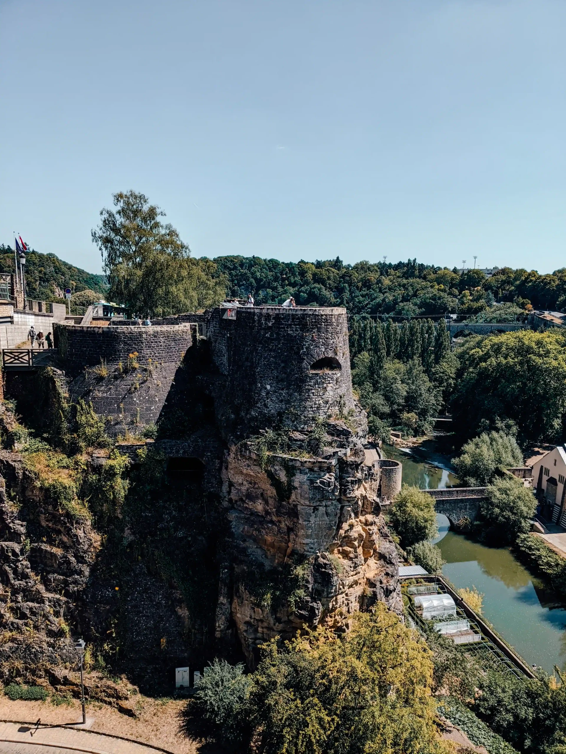 View of the Boc Casemates in Luxembourg City - a former city wall pillar with tunnels and windows inside wrap around Luxembourg City