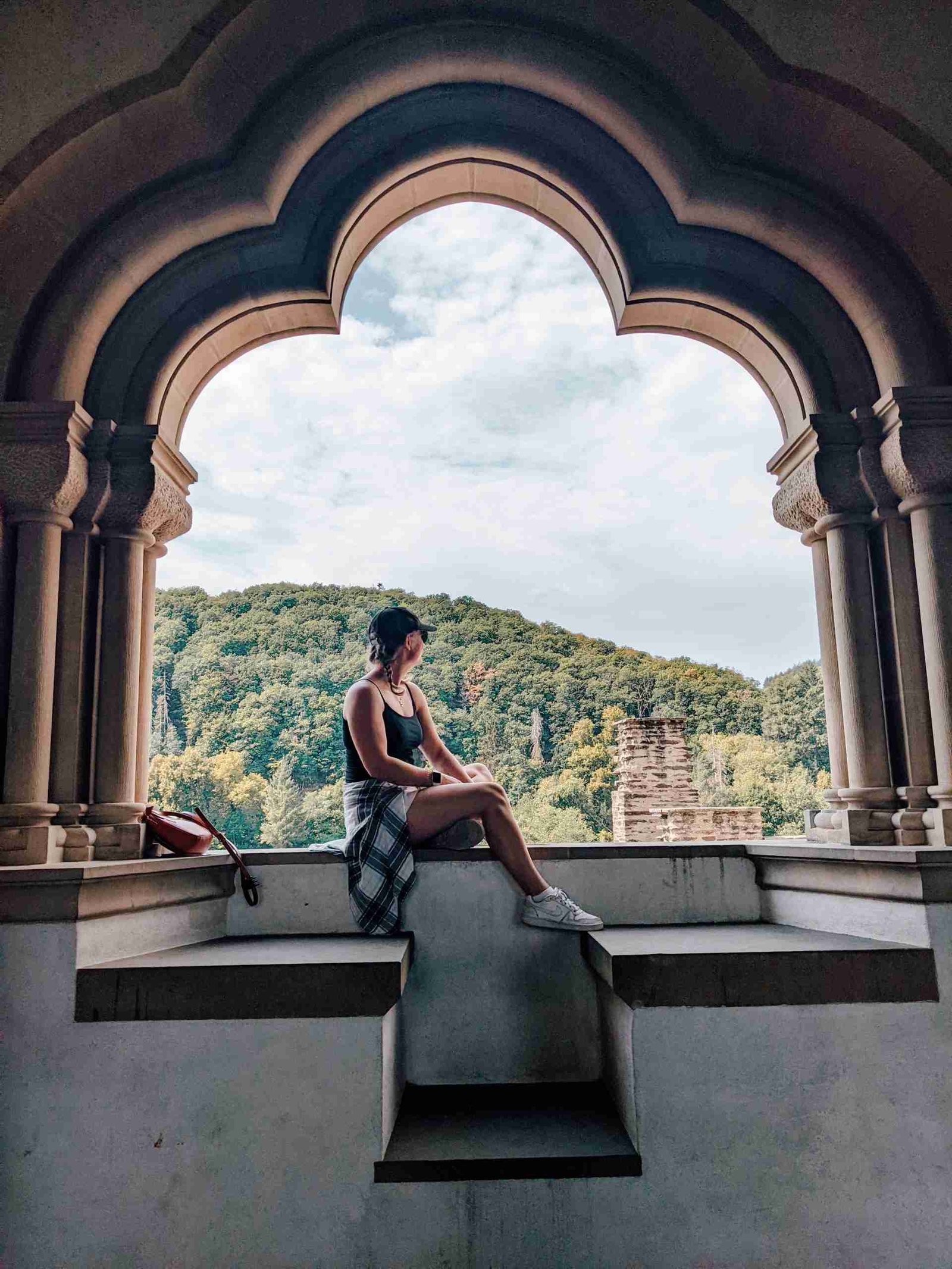 a girl admiring the view from Vianden Castle - one of our last stops from our road trip