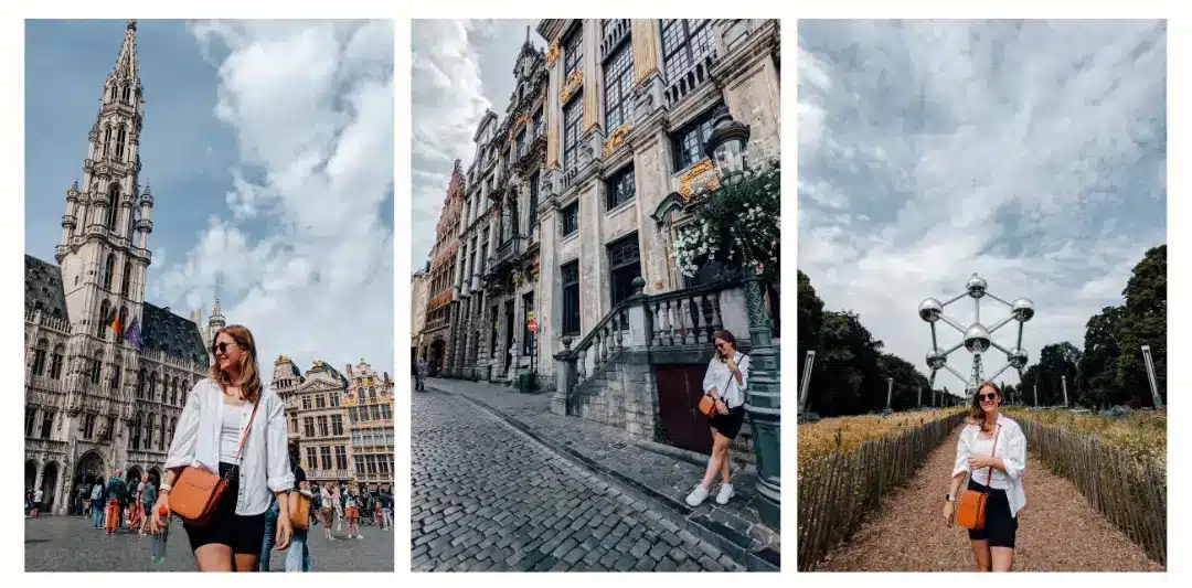 A girl exploring the different sights around Brussels, including the Grand Place and Atomium