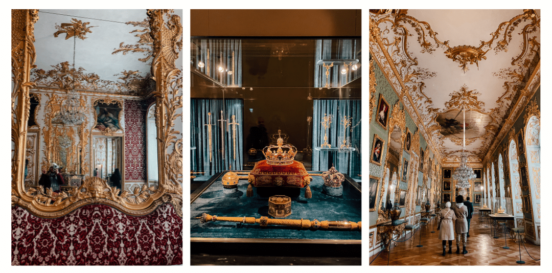 The ornate details found inside the Residenz museum in Munich including beautiful gold detailing found across the ceiling and walls