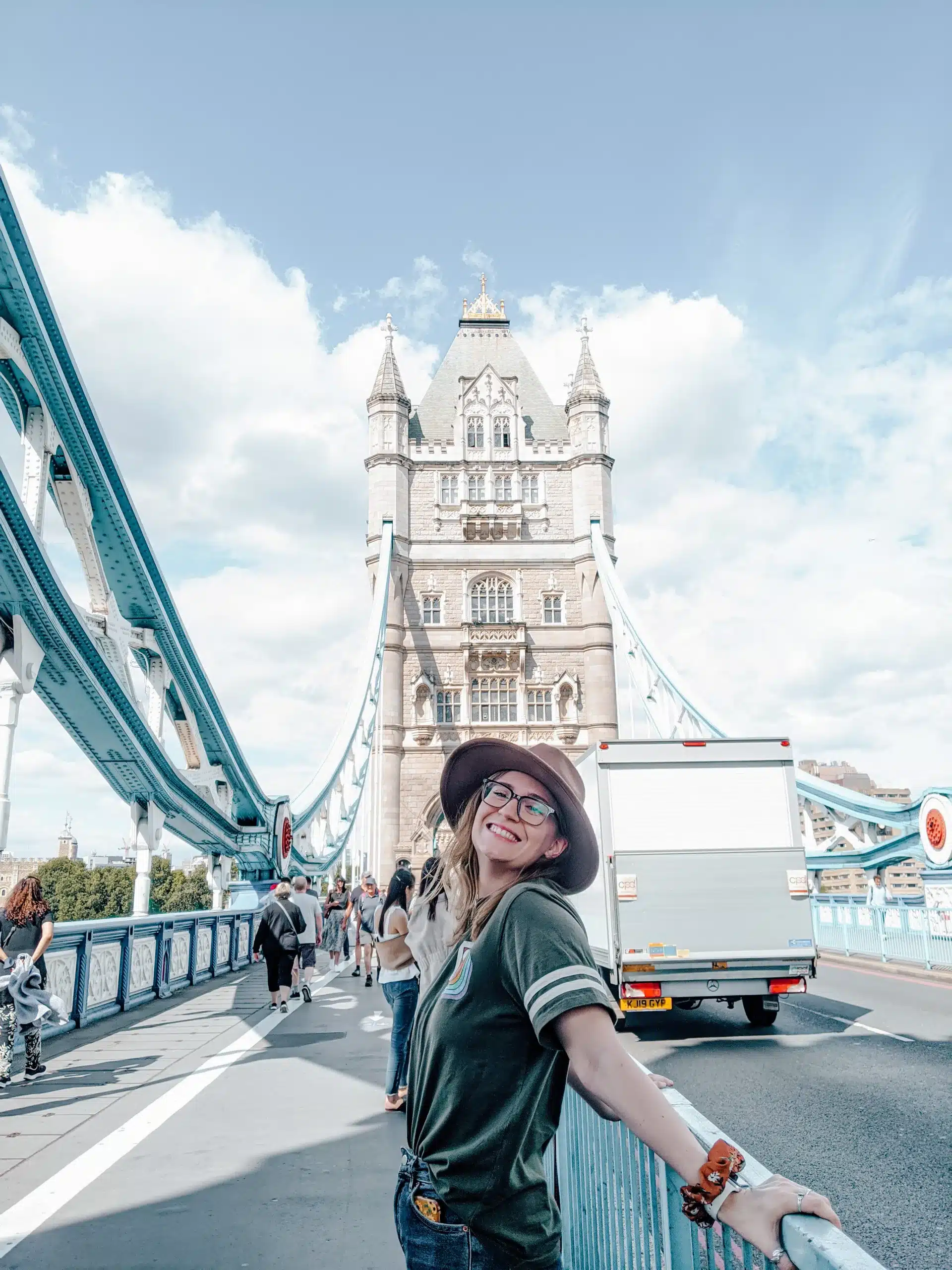A girl standing on Tower Bridge in London