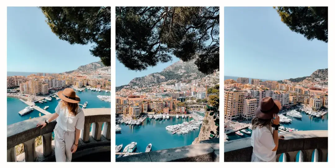 A girl admiring the view from the most beautiful viewpoint in Monaco overlooking the harbour