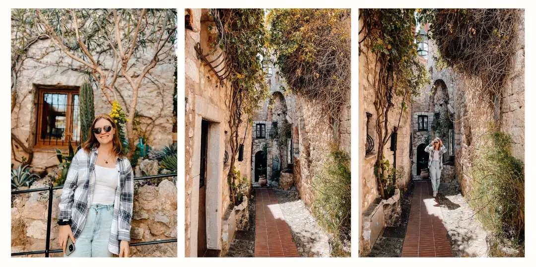 A girl exploring the medieval stone streets of Eze