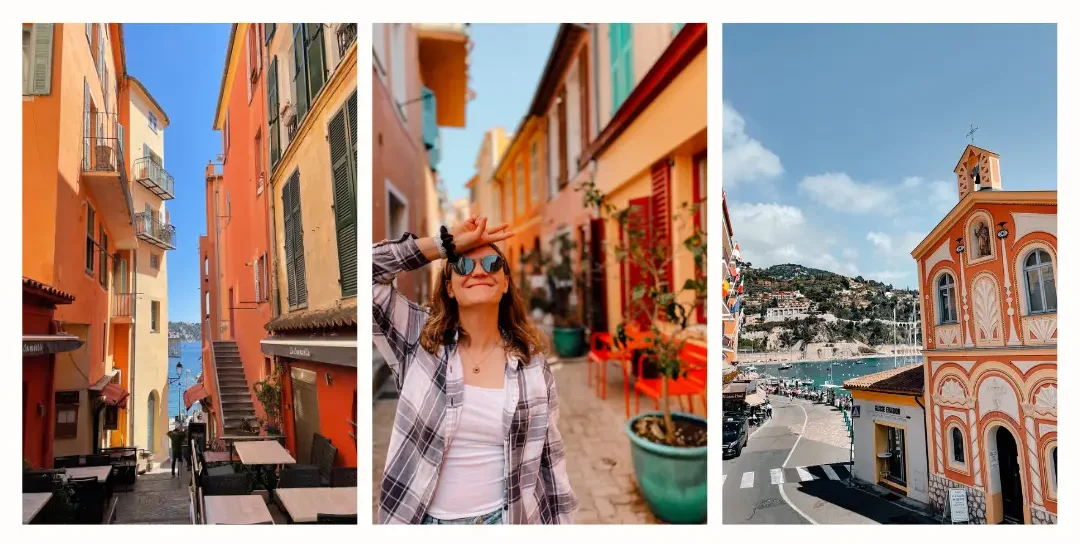 A girl explores the bright colour streets of Villefranche-sur-Mer