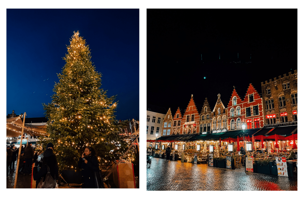 The Grote Market Square decorated for the Christmas Market in Bruges